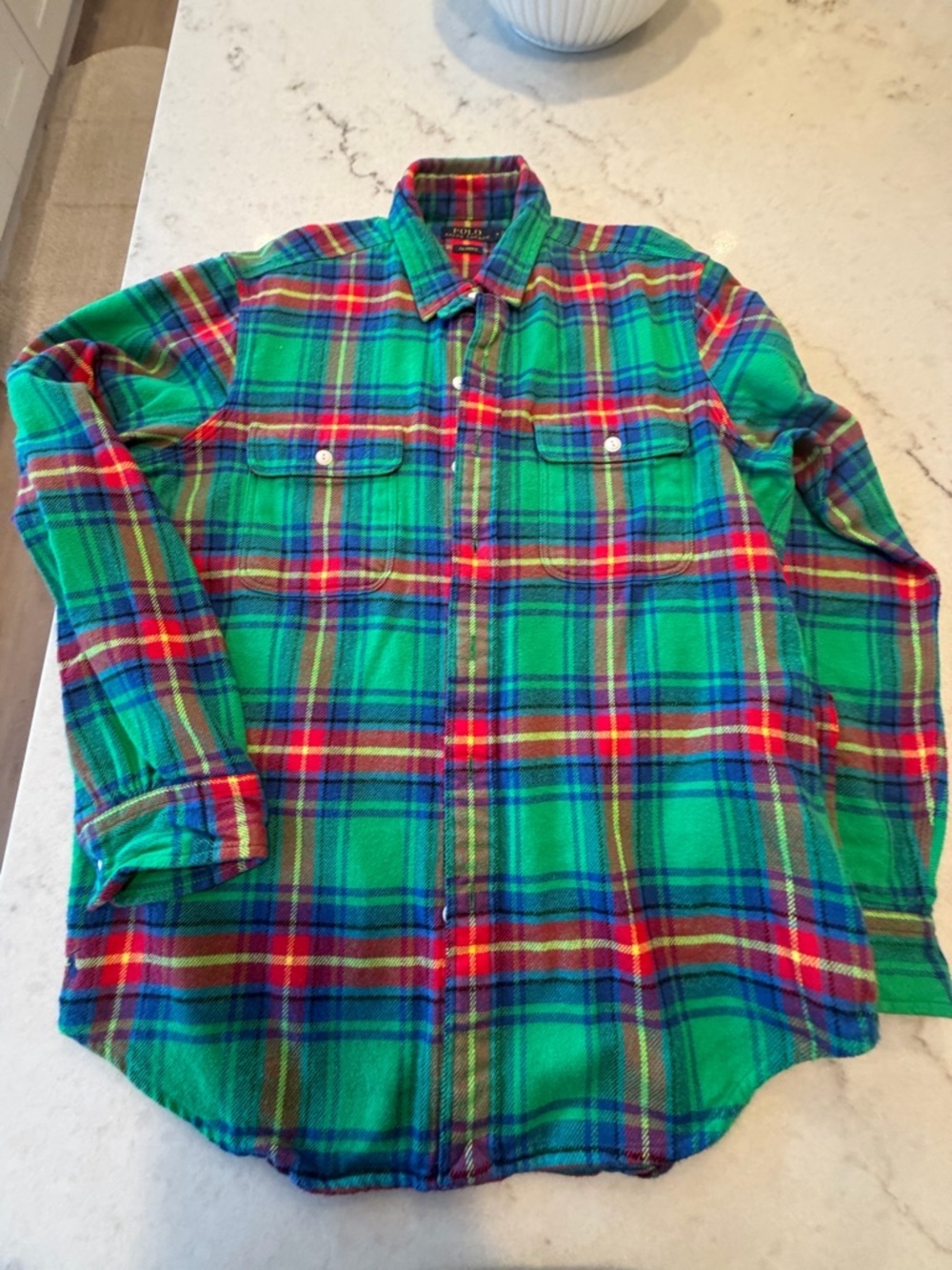 Ralph Lauren Green flannel Plaid Button-Down Shirt with Blue & Yellow Accents M - Picture 6 of 7